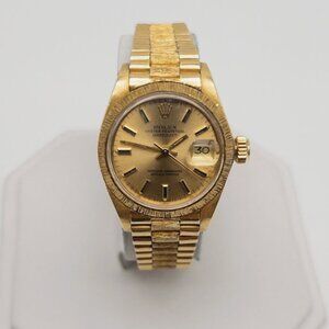 MINT ROLEX DATEJUST PRESIDENT LADIES 18k Yellow Gold Bark Watch